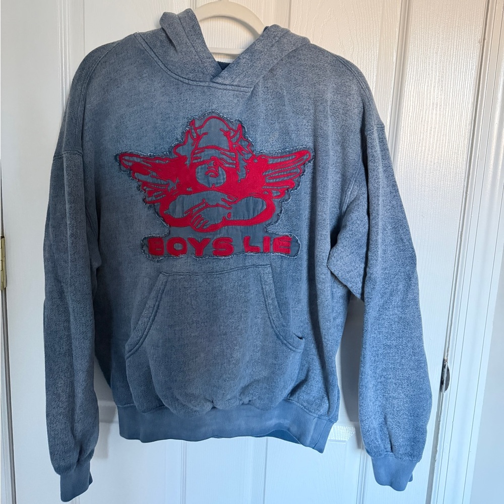 Boys Lie Heather Blue Sweater with Red Emblem